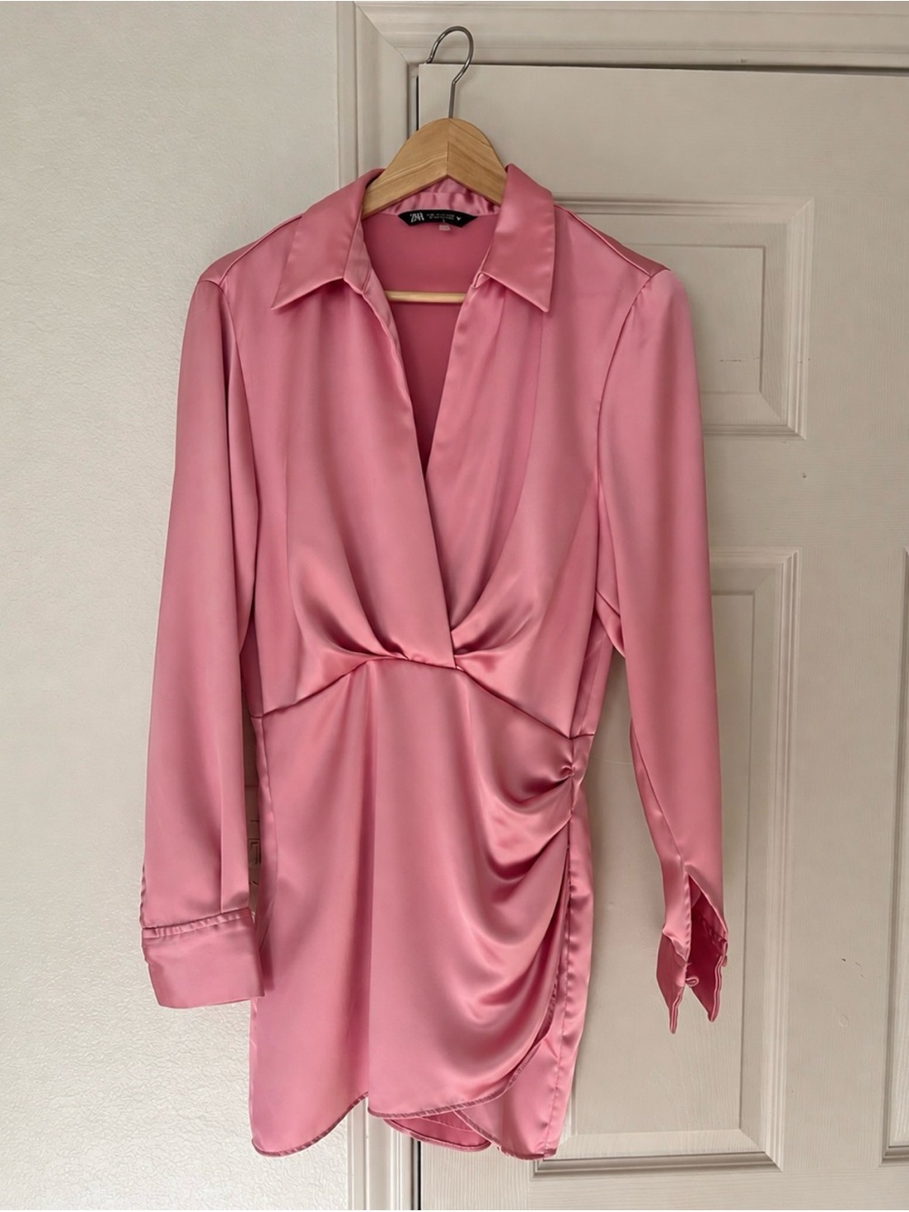 Zara Silky Pink Wrap-Front Satin Nightdress